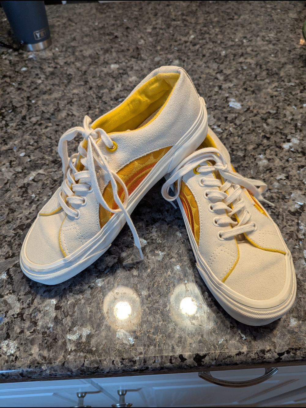 Vans Suede Cream and Yellow Low-Top Sneakers